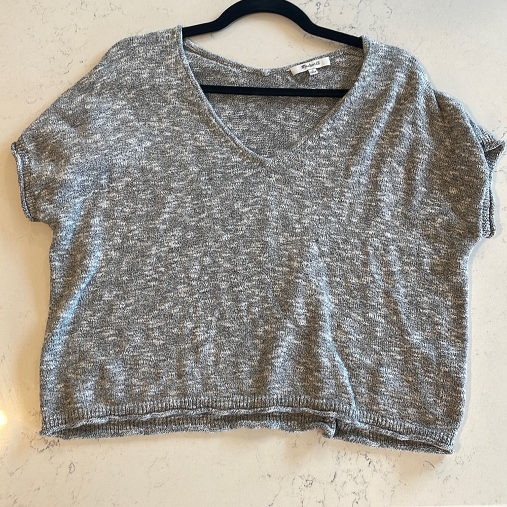 Madewell Gray Cropped Short Sleeve Shirt
